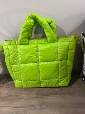 Puffy Quilted Tote Bag in Neon Lime - Women's Handbag
